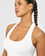 Cotton Fitted Mid Vest with Grey Logo | White