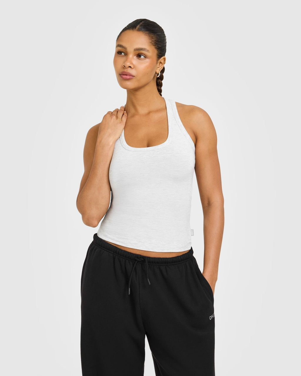 Cotton Fitted Vest with Grey Logo | Light Grey Marl