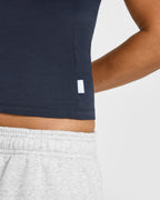 Cotton Fitted Vest with Grey Logo | True Blue