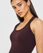 Cotton Fitted Mid Vest with Grey Logo | Plum Brown