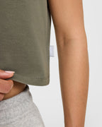 Cotton Relaxed T-Shirt with Grey Logo | Alpine Green