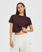 Cotton Relaxed T-Shirt with Grey Logo | Plum Brown