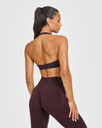 EasyLift™ Halter Bralette with White Logo | Plum Brown