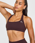 EasyLift™ Halter Bralette with White Logo | Plum Brown