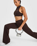 EasyLift™ Zip High Neck Sports Bra with White Logo | 70% Cocoa