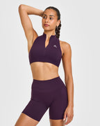 EasyLift™ Zip High Neck Sports Bra with White Logo | Blackberry Purple
