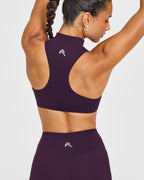 EasyLift™ Zip High Neck Sports Bra with White Logo | Blackberry Purple