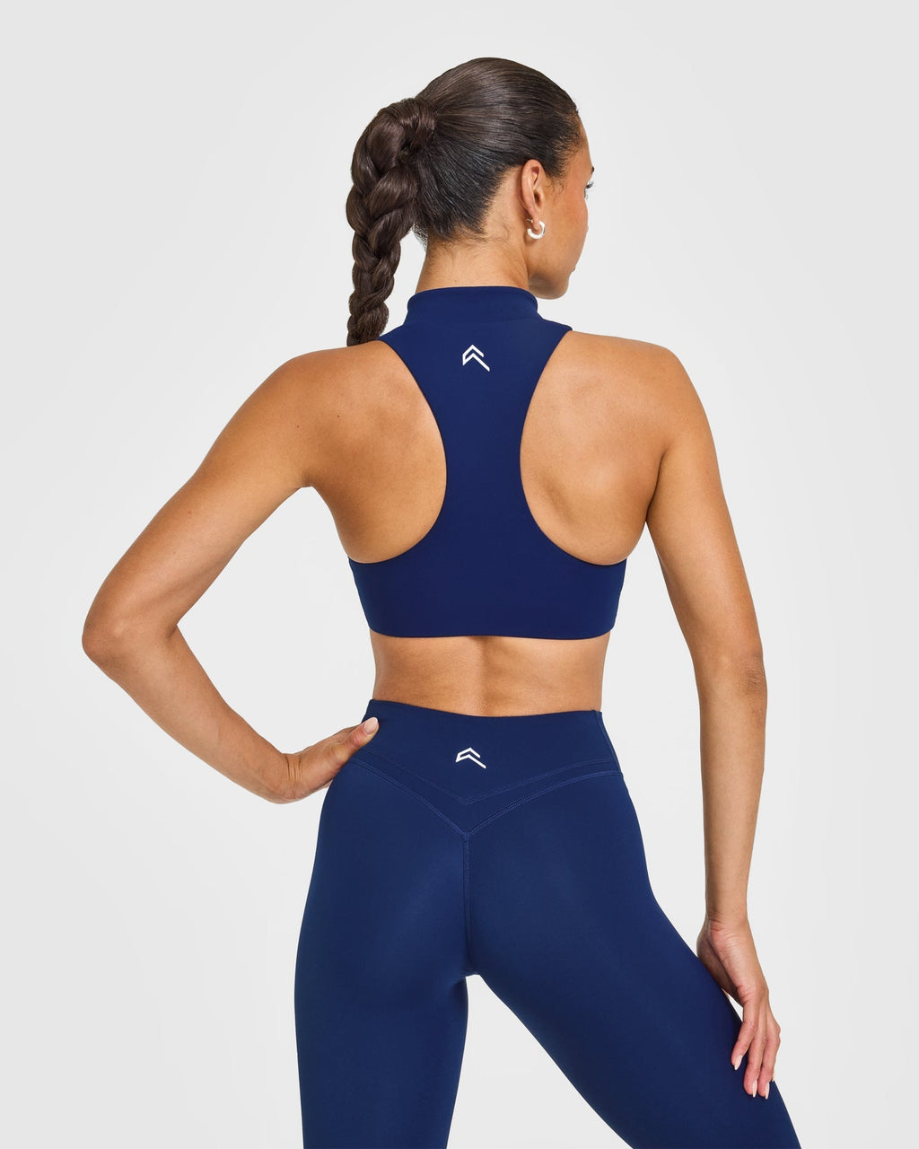 EasyLift™ Zip High Neck Sports Bra with White Logo | Midnight
