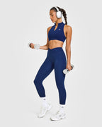 EasyLift™ Zip High Neck Sports Bra with White Logo | Midnight