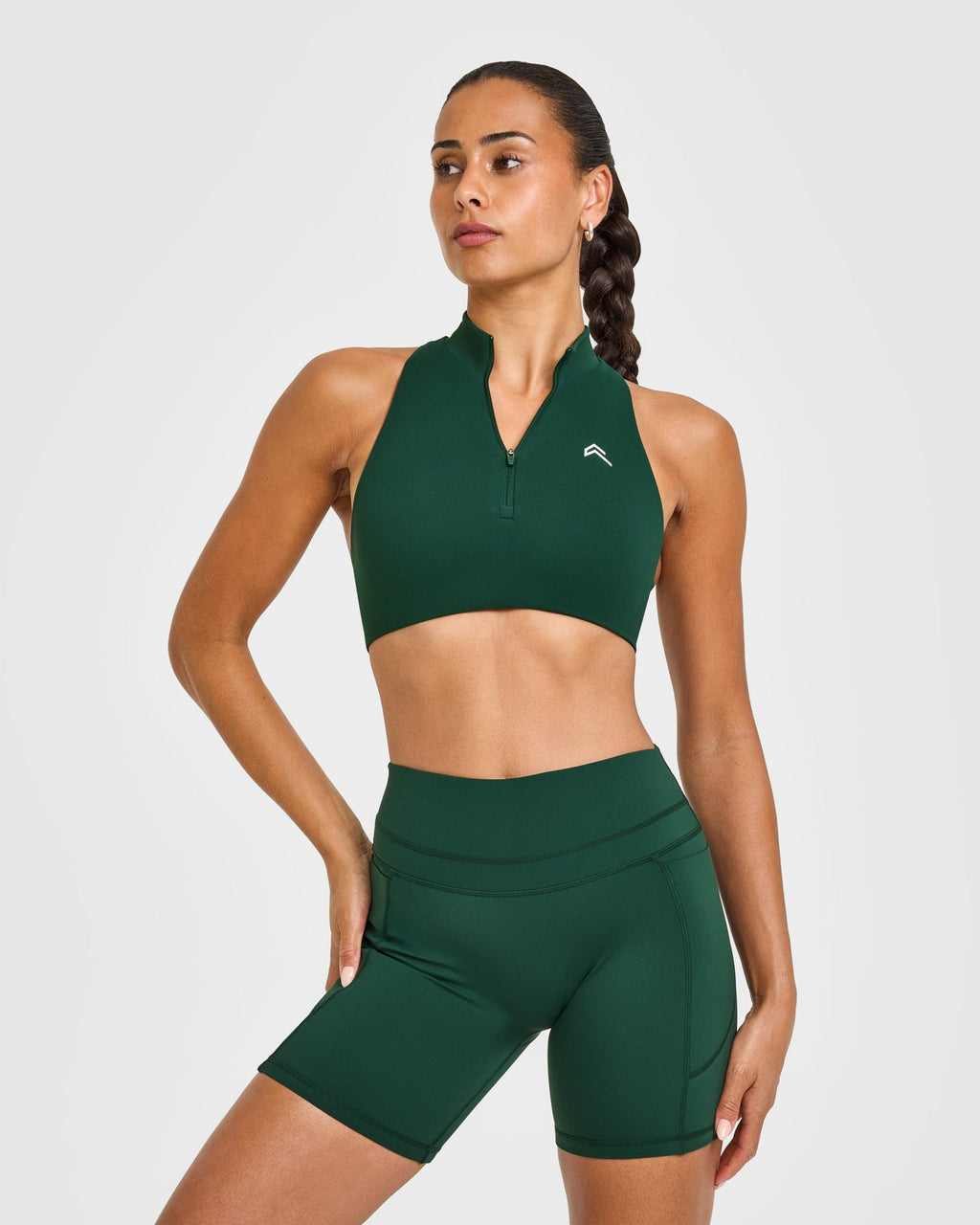 EasyLift™ Zip High Neck Sports Bra with White Logo | Racing Green