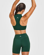 EasyLift™ Zip High Neck Sports Bra with White Logo | Racing Green