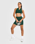 EasyLift™ Zip High Neck Sports Bra with White Logo | Racing Green