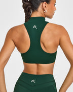 EasyLift™ Zip High Neck Sports Bra with White Logo | Racing Green