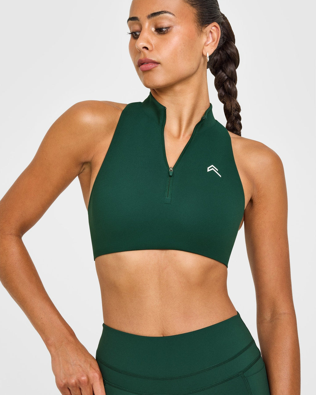 EasyLift™ Zip High Neck Sports Bra with White Logo | Racing Green