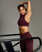 EasyLift™ Zip High Neck Sports Bra with White Logo | Rosewood
