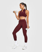 EasyLift™ Zip High Neck Sports Bra with White Logo | Rosewood
