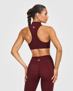 EasyLift™ Zip High Neck Sports Bra with White Logo | Rosewood