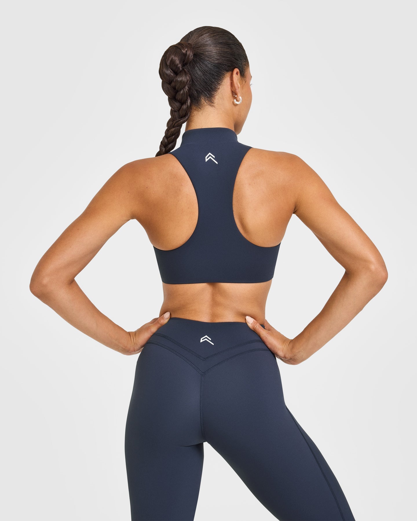 EasyLift™ Zip High Neck Sports Bra with White Logo | True Blue