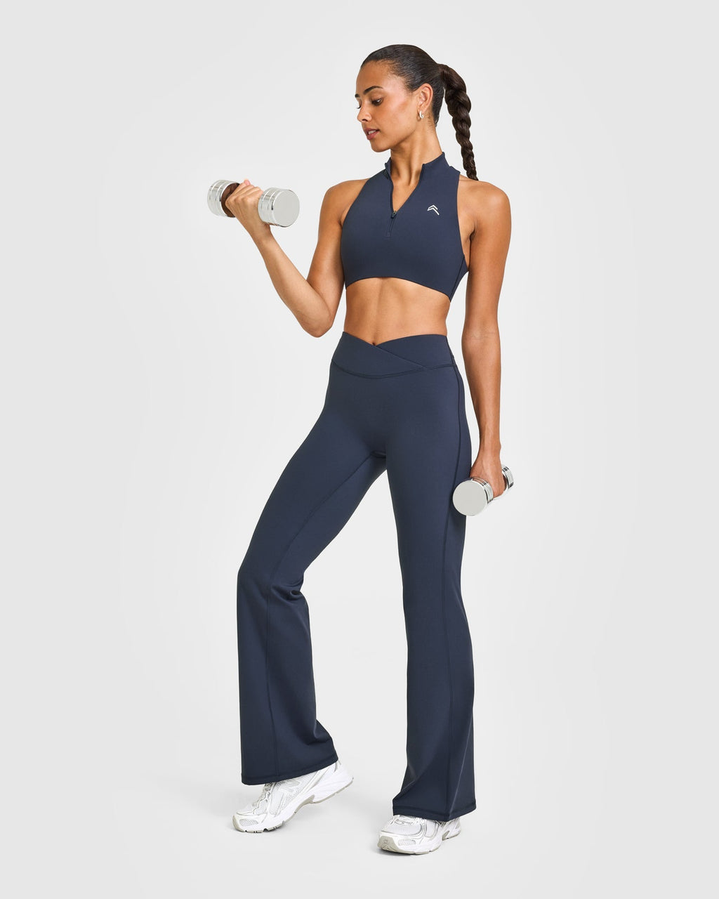 EasyLift™ Zip High Neck Sports Bra with White Logo | True Blue