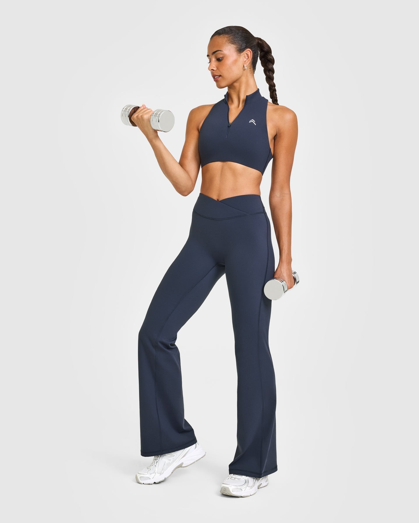 EasyLift™ Zip High Neck Sports Bra with White Logo | True Blue