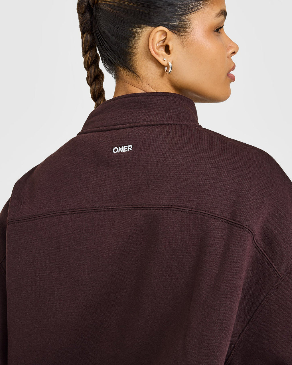 Foundations 1/4 Zip Sweatshirt with Grey Logo | Plum Brown