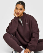 Foundations 1/4 Zip Sweatshirt with Grey Logo | Plum Brown