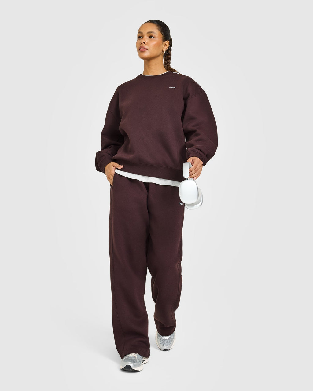 Foundations Crew Neck Sweatshirt with Grey Logo | Plum Brown