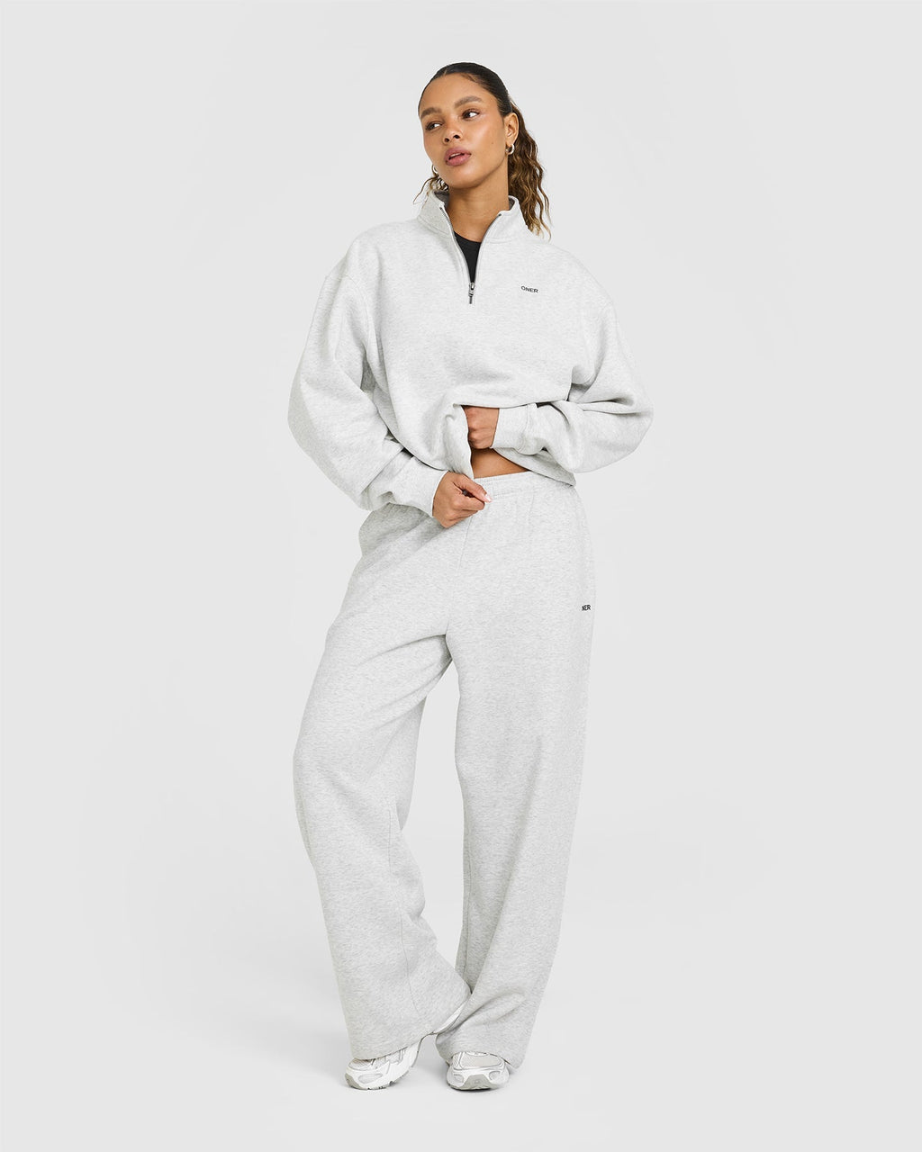 Foundations Oversized 1/4 Zip Sweatshirt | Light Grey Marl