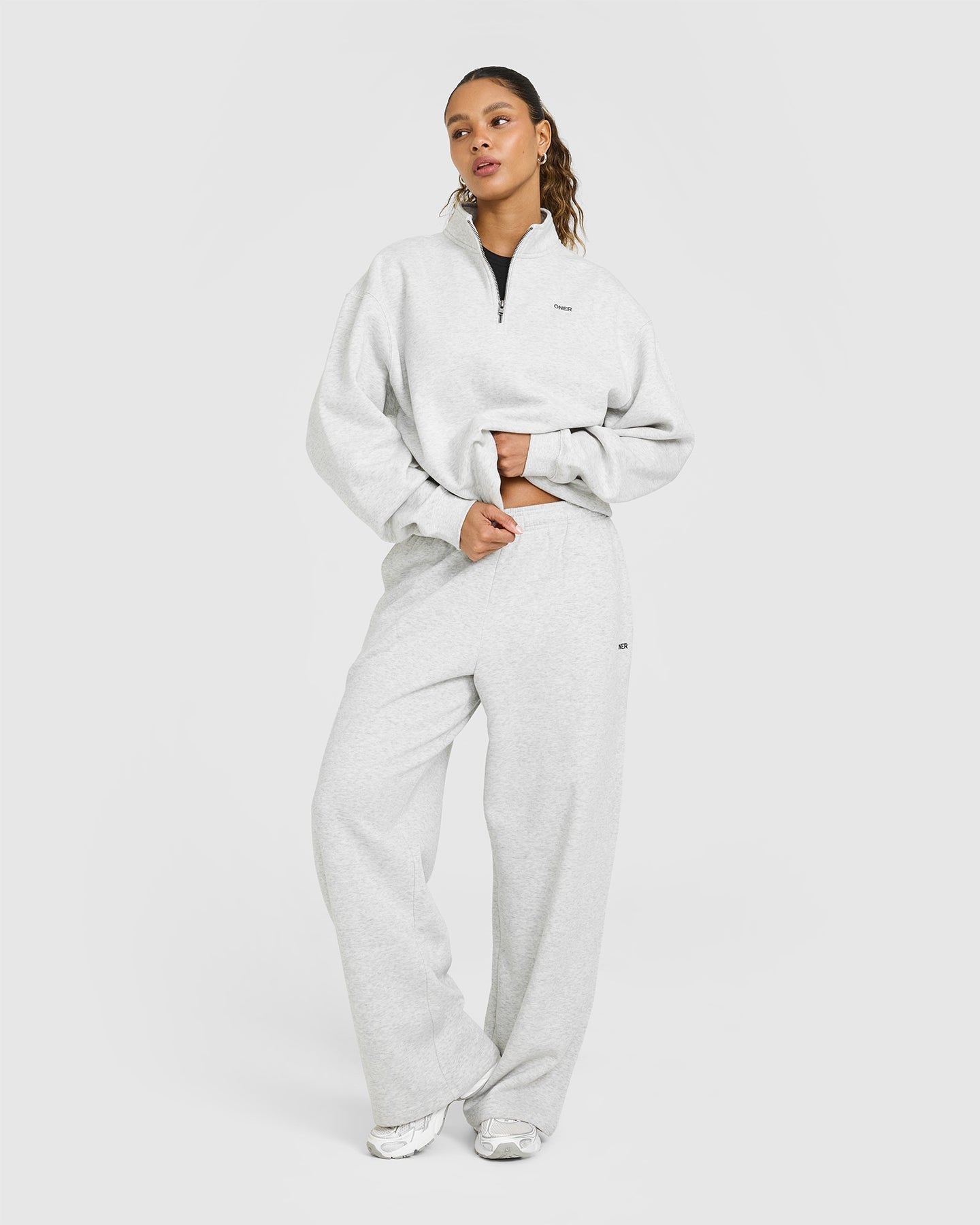 Foundations Oversized 1/4 Zip Sweatshirt | Light Grey Marl