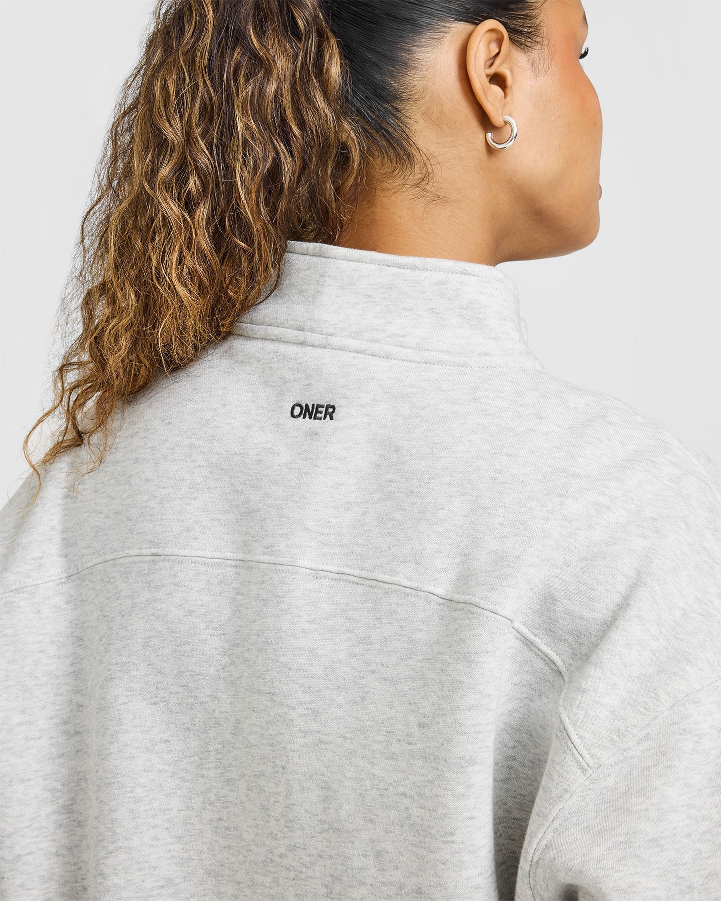 Foundations Oversized 1/4 Zip Sweatshirt | Light Grey Marl