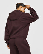 Foundations Zip Through Hoodie with Grey Logo | Plum Brown