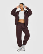 Foundations Zip Through Hoodie with Grey Logo | Plum Brown