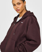 Foundations Zip Through Hoodie with Grey Logo | Plum Brown