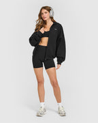 Mid Weight Relaxed Zip Through Hoodie | Soft Black