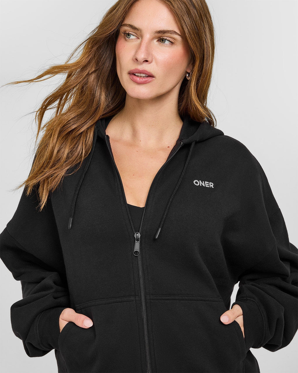 Mid Weight Relaxed Zip Through Hoodie | Soft Black