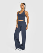 SoftMotion™ Halter Neck Mid Vest with Built in Bra Shelf with White Logo | True Blue