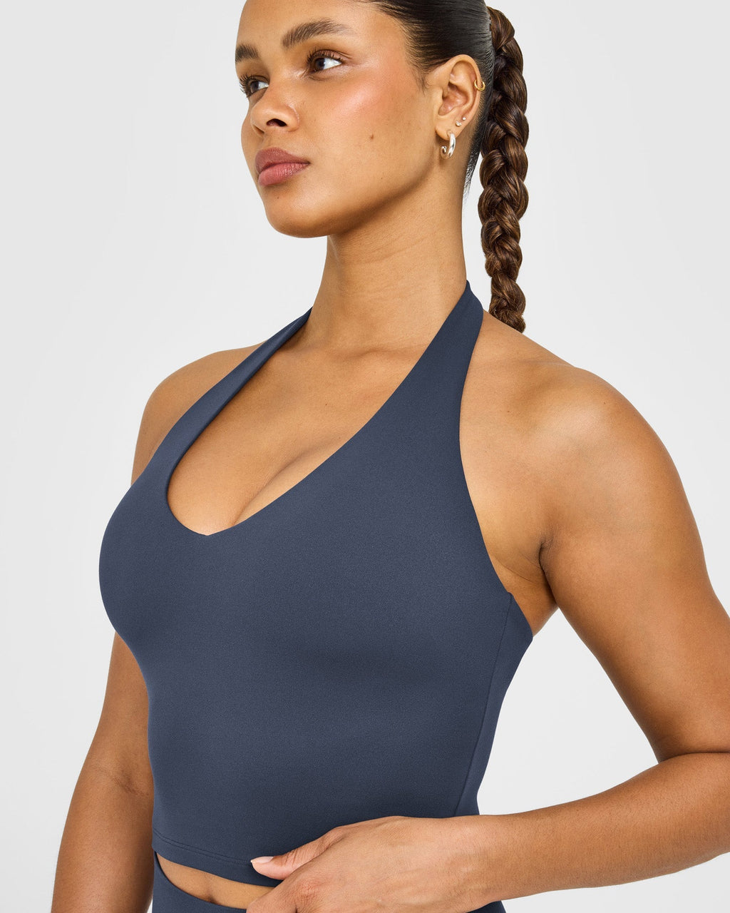 SoftMotion™ Halter Neck Mid Vest with Built in Bra Shelf with White Logo | True Blue