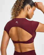 Unified Twist Front Short Sleeve Crop Top White Logo | Rosewood