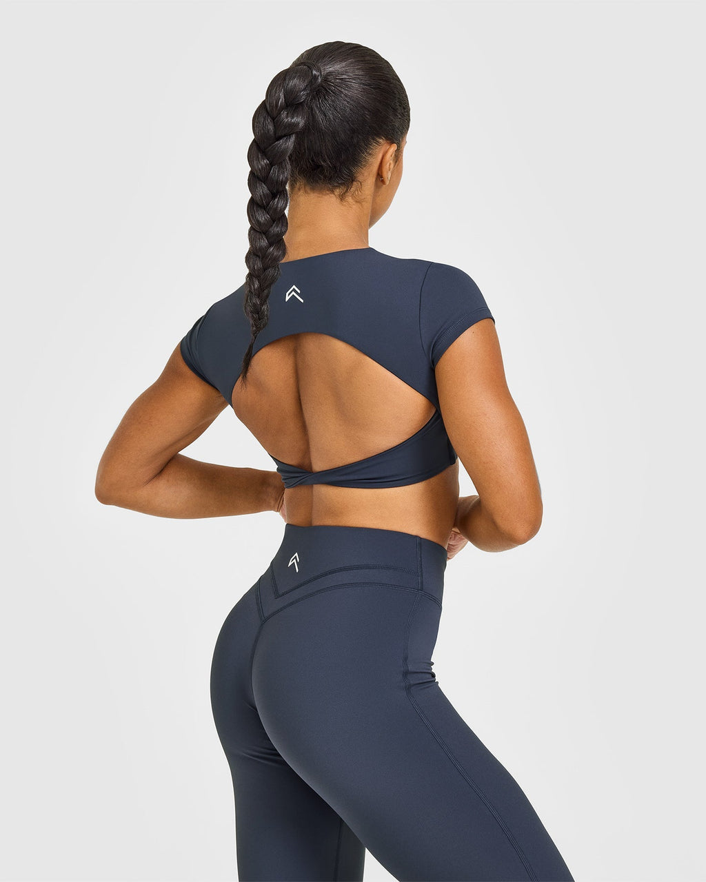 Unified Twist Front Short Sleeve Crop Top | True Blue