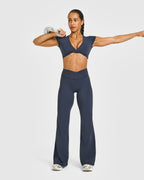 Unified Twist Front Short Sleeve Crop Top | True Blue
