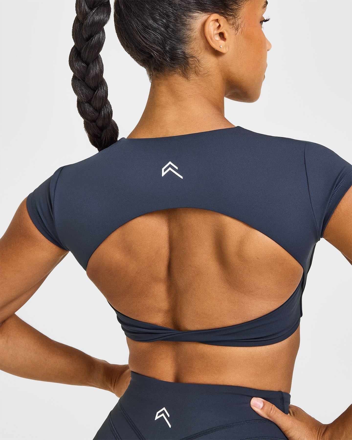 Unified Twist Front Short Sleeve Crop Top | True Blue