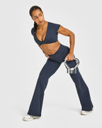 Unified Twist Front Short Sleeve Crop Top | True Blue