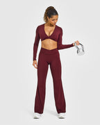 Unified Twist Front Long Sleeve Crop Top White Logo | Rosewood