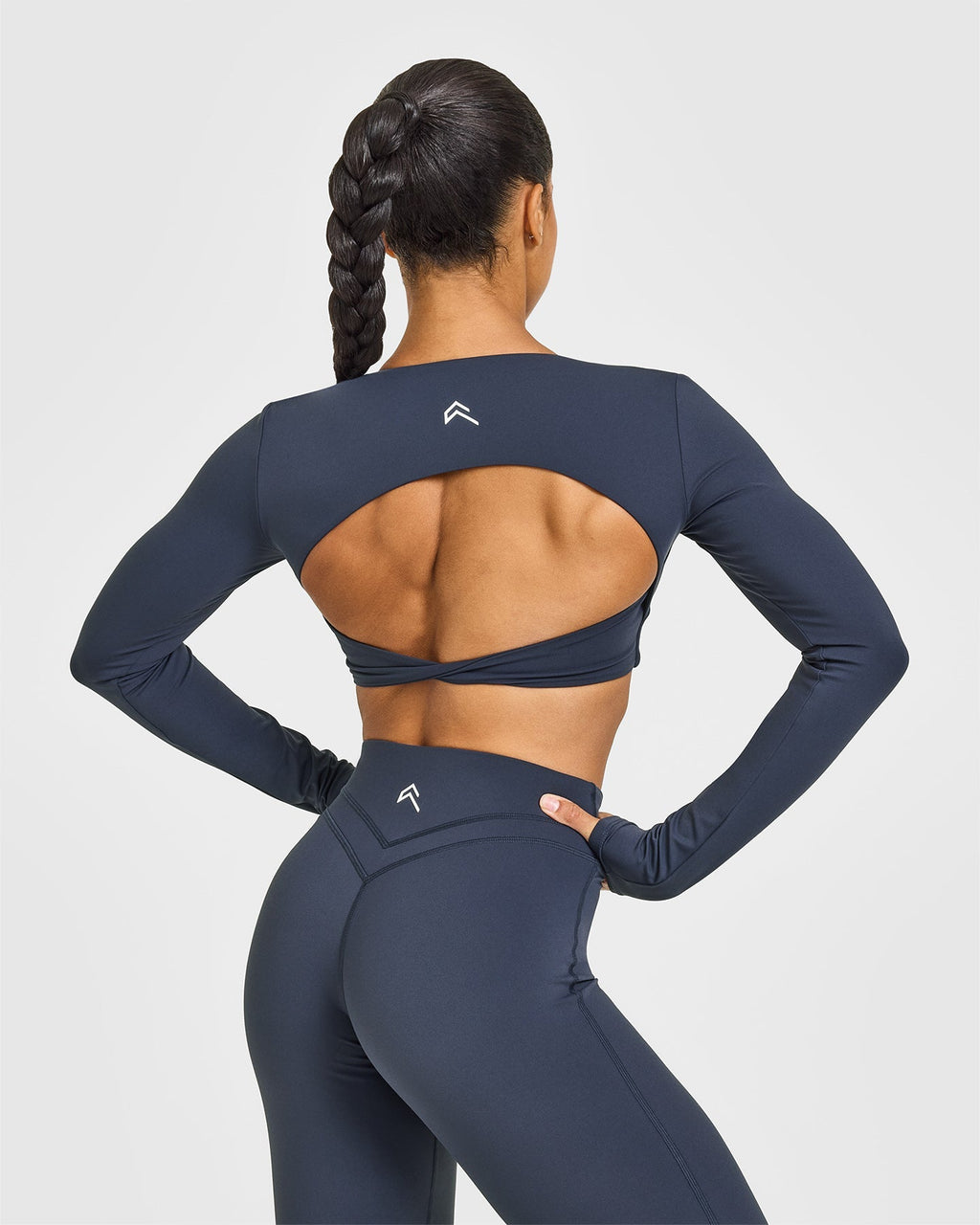 Unified Twist Front Long Sleeve Crop Top | True Blue