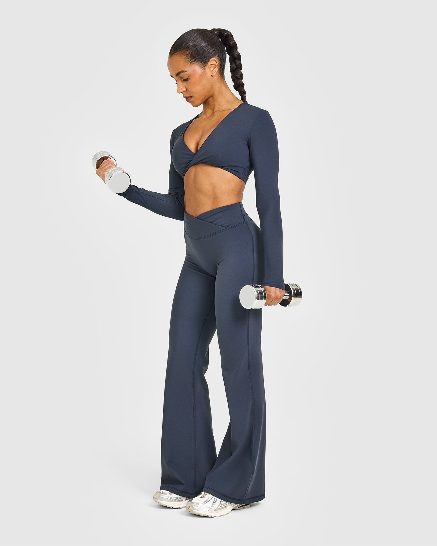 Unified Twist Front Long Sleeve Crop Top | True Blue