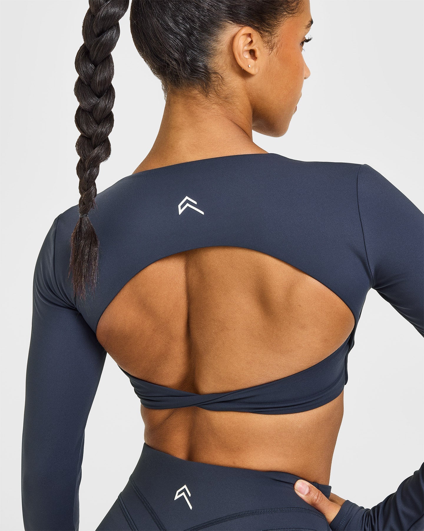 Unified Twist Front Long Sleeve Crop Top | True Blue