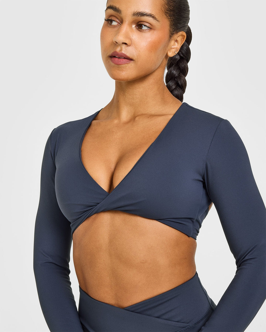 Unified Twist Front Long Sleeve Crop Top | True Blue