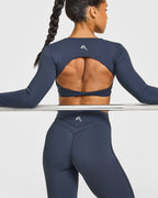 Unified Twist Front Long Sleeve Crop Top | True Blue