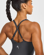 Unified V Neck Cross Back Vest White Logo | Coal