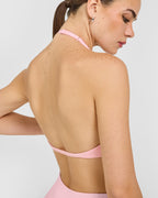 EnhanceLift™ Seamless Minimal Halter Neck Bralette with White Logo | Cherry Blossom Pink